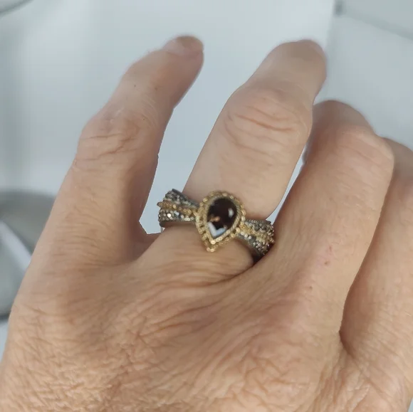 Judith Jack Ring Marcasite Silver Gold with Gem Size 7